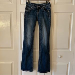 MISS ME DENIM SIGNATURE RISE BOOTCUT JEANS - MEDIUM DISTRESSED WASH - SIZE 25